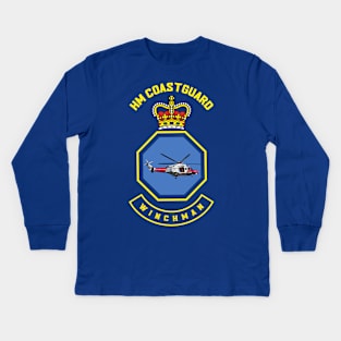 Winchman - HM Coastguard rescue AugustaWestland AW189 helicopter based on coastguard insignia Kids Long Sleeve T-Shirt